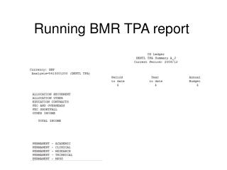 Running BMR TPA report