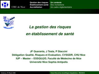 La gestion des risques en établissement de santé