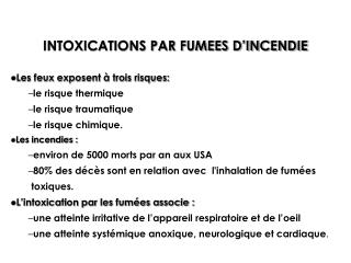 INTOXICATIONS PAR FUMEES D’INCENDIE