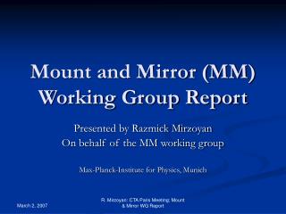 Mount and Mirror (MM) Working Group Report