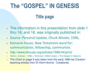 The “GOSPEL” IN GENESIS