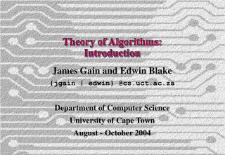 Theory of Algorithms: Introduction