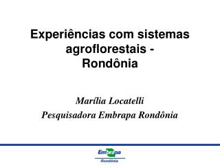 Experiências com sistemas agroflorestais - Rondônia