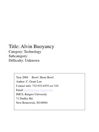 Title: Alvin Buoyancy Category: Technology Subcategory: Difficulty: Unknown