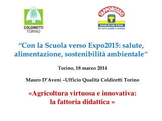 “ Con la Scuola verso Expo2015: salute, alimentazione, sostenibilità ambientale “