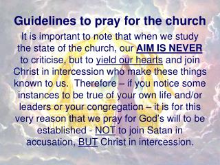 Guidelines to pray for the church