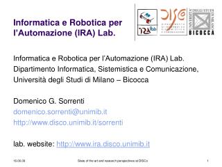 Informatica e Robotica per l’Automazione (IRA) Lab.