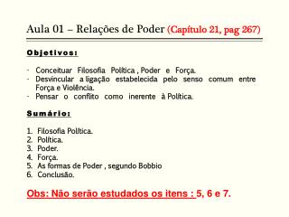 Aula 01 – Relações de Poder (Capítulo 21, pag 267)