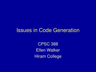 Issues in Code Generation