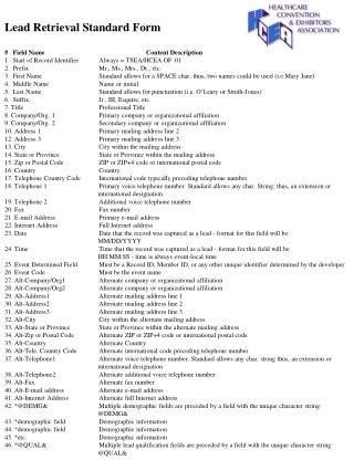 Lead Retrieval Standard Form