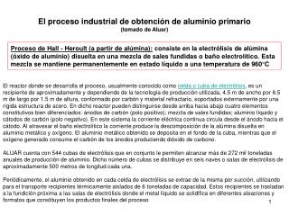 El proceso industrial de obtención de aluminio primario (tomado de Aluar)