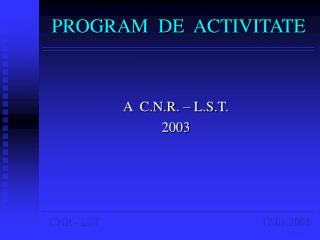 PROGRAM DE ACTIVITATE
