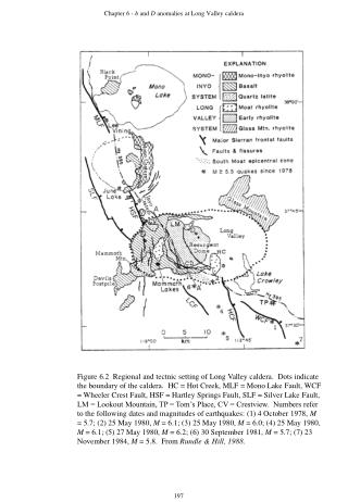 Figure 6.2 Regional and tectnic setting of Long Valley caldera. Dots indicate