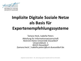 Implizite Digitale Soziale Netze als Basis für Expertenempfehlungssysteme