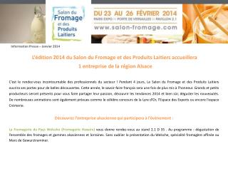 L ’ édition 2014 du Salon du Fromage et des Produits Laitiers accueillera