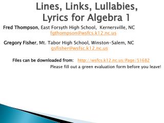 Lines, Links, Lullabies, Lyrics for Algebra 1