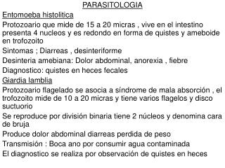 PARASITOLOGIA Entomoeba histolitica