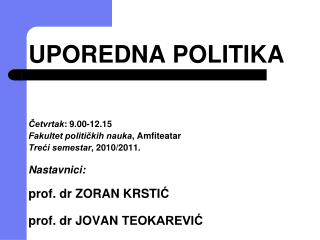 Nastavnici: prof . dr Z ORAN KRSTI Ć prof . dr JOVAN TEOKAREVIĆ