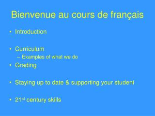 Bienvenue au cours de français