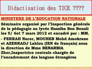 Didactisation des TICE ????