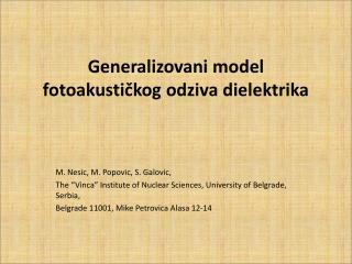 Generalizovani model fotoakustičkog odziva dielektrika