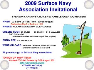 2009 Surface Navy Association Invitational 4 PERSON CAPTAIN’S CHOICE / SCRAMBLE GOLF TOURNAMENT