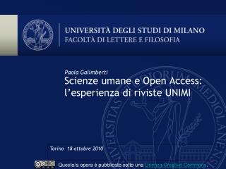 Scienze umane e Open Access: l’esperienza di riviste UNIMI