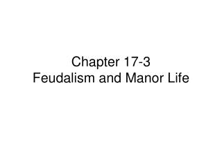 Chapter 17-3 Feudalism and Manor Life