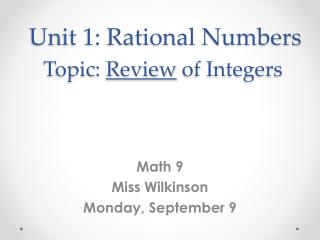 Unit 1: Rational Numbers