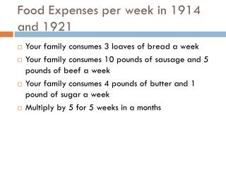 Food Expenses per week in 1914 and 1921