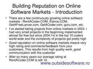 Building Reputation on Online Software Markets - Introduction