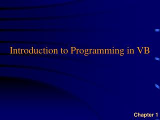 Introduction to Programming in VB
