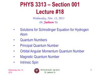 PHYS 3313 – Section 001 Lecture #18