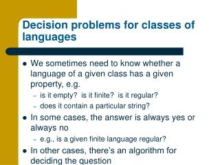 Decision problems for classes of languages