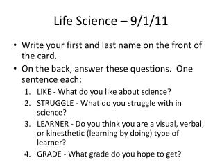 Life Science – 9/1/11