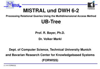 MISTRAL und DWH 6-2 Processing Relational Queries Using the Multidimensional Access Method UB-Tree