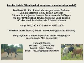 Lembu Untuk Dijual (pakej lump sum – mahu tutup kedai)