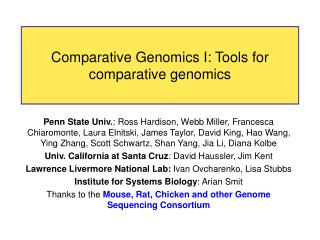 Comparative Genomics I: Tools for comparative genomics