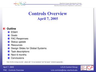 Controls Overview April 7, 2005