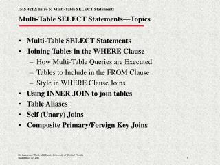 Multi-Table SELECT Statements—Topics