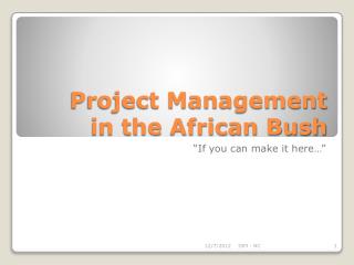 Project Management in the African Bush