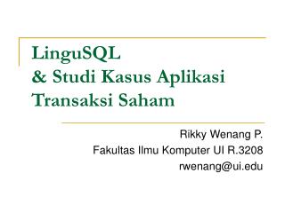 LinguSQL &amp; Studi Kasus Aplikasi Transaksi Saham