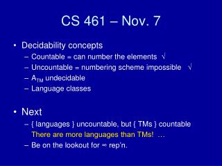 CS 461 – Nov. 7