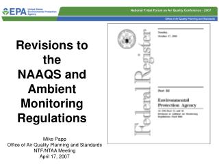 Revisions to the NAAQS and Ambient Monitoring Regulations