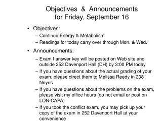 Objectives &amp; Announcements for Friday, September 16