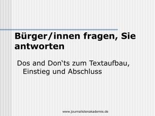 Dos and Don‘ts zum Textaufbau, Einstieg und Abschluss