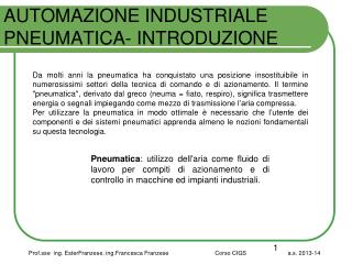 AUTOMAZIONE INDUSTRIALE PNEUMATICA- INTRODUZIONE