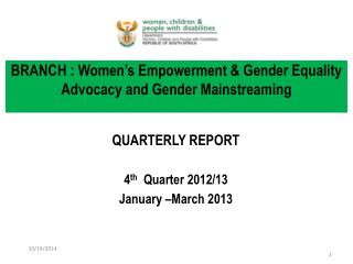 BRANCH : Women’s Empowerment &amp; Gender Equality Advocacy and Gender Mainstreaming