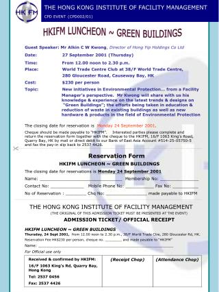 THE HONG KONG INSTITUTE OF FACILITY MANAGEMENT CPD EVENT (CPD002/01)