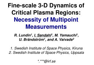 Fine-scale 3-D Dynamics of Critical Plasma Regions: Necessity of Multipoint Measurements